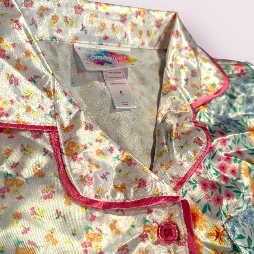 Bmagical By btween Girls Multicolor Ruffle Floral Kids Pajama Set Size 5
